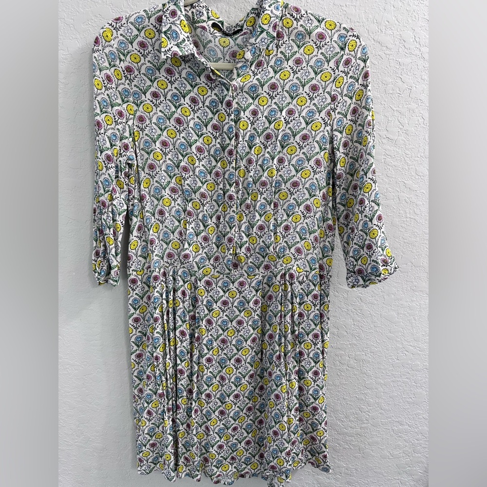 Collared drop waist floral shirt dress ￼